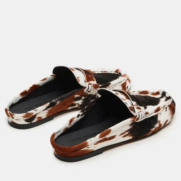 Steve Madden Rafe Penny Loafer MULES Slip On Size 6.5 Brown Cow Calf Hair EUC - Picture 6 of 16